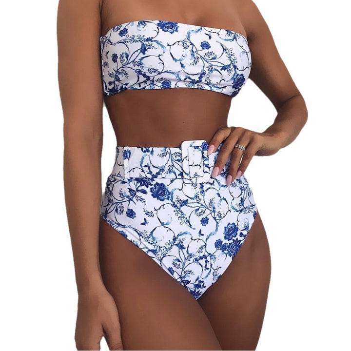 Dame høj taljet bandeau bikini sæt med moderne leopardmønster Skovae