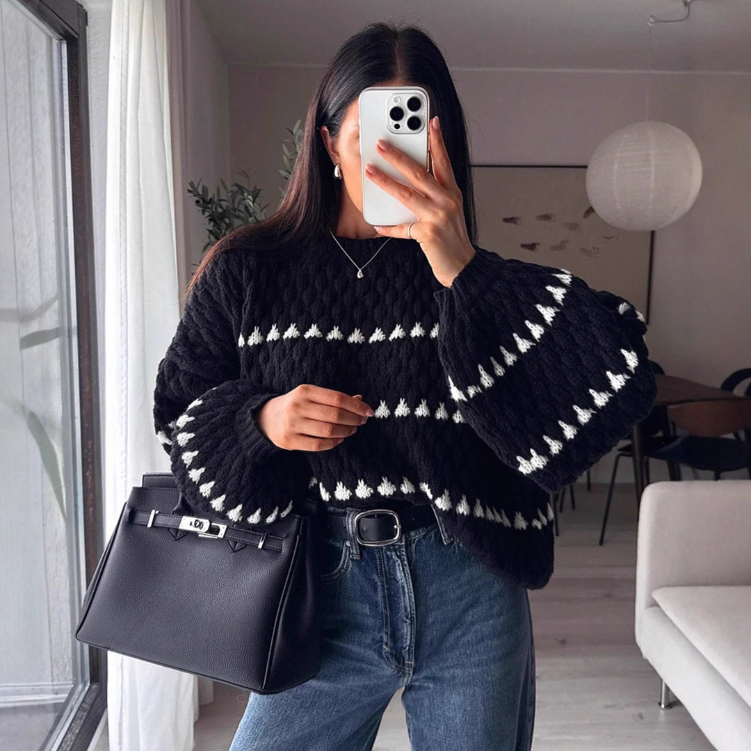 Damerne Groft Struktureret Sweater med Bred Ærme Stilla