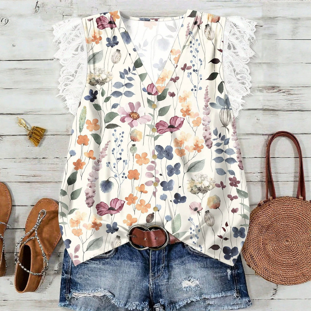 Damer Elegant Bluse med spids og blomstermønster Skovae