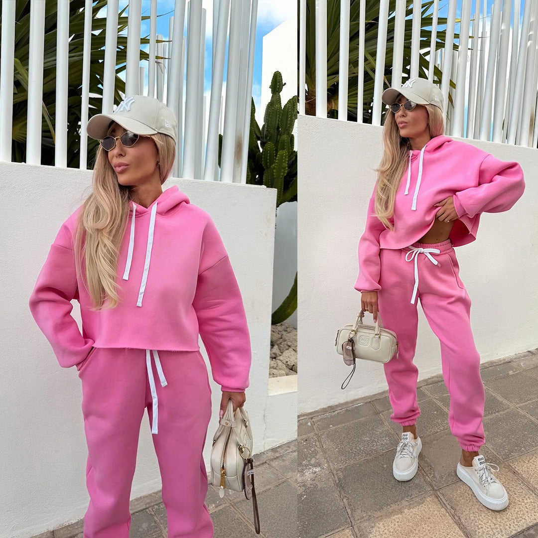 Damer Casual og Trendy Jogging Sæt med Cropped Hoodie og Behagelige Bukser Skovae