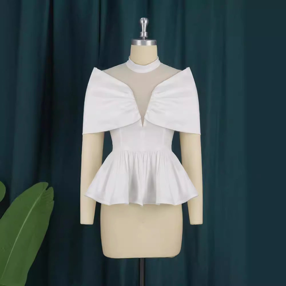 Damer elegant Peplum-bluse med transparente detaljer Skovae