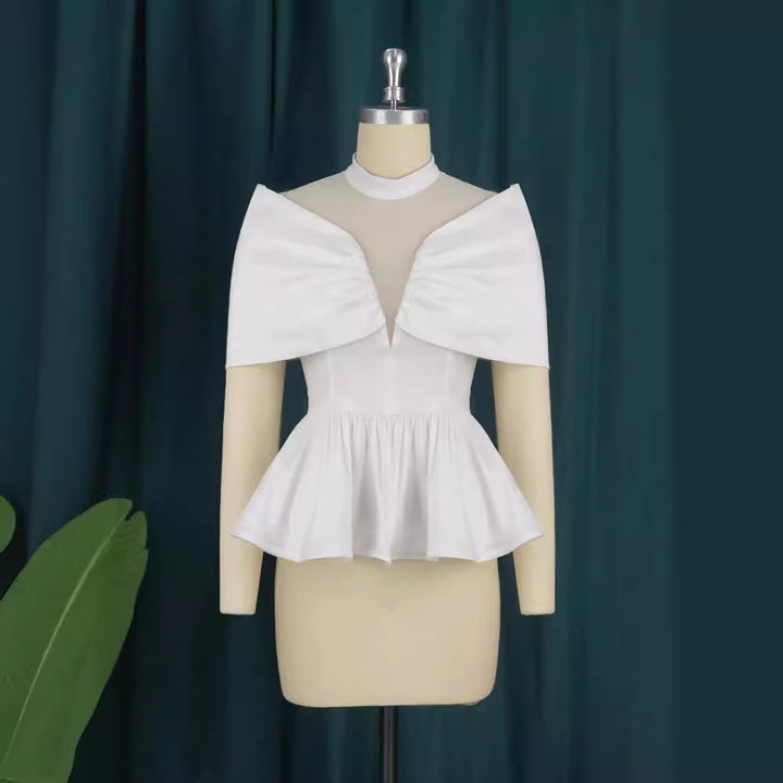 Damer elegant Peplum-bluse med transparente detaljer Skovae