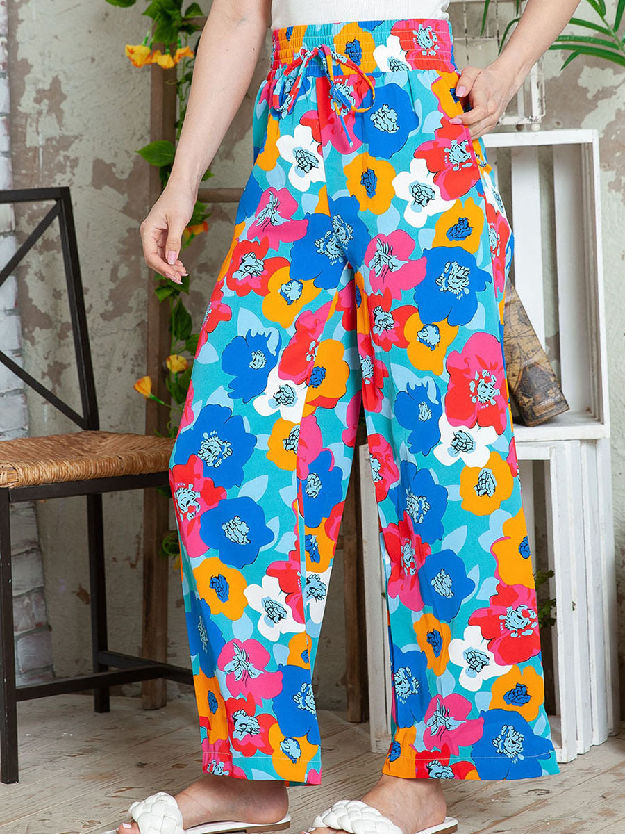 Dame bredde, trykt sommerbukser med elastisk kant og trendy design Stilla