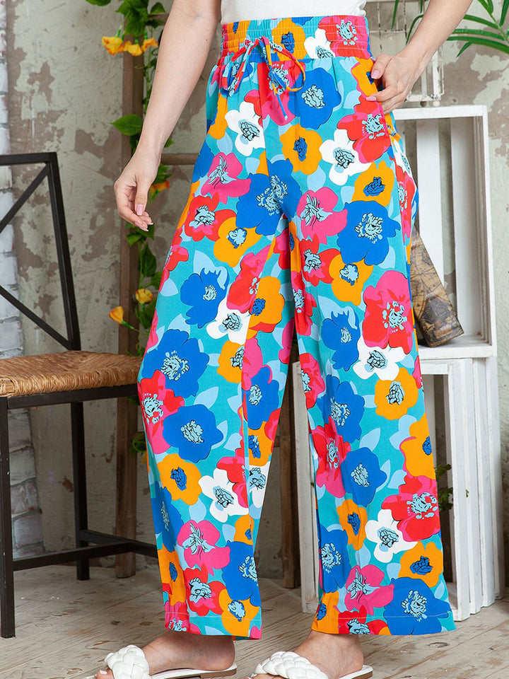 Dame bredde, trykt sommerbukser med elastisk kant og trendy design Stilla