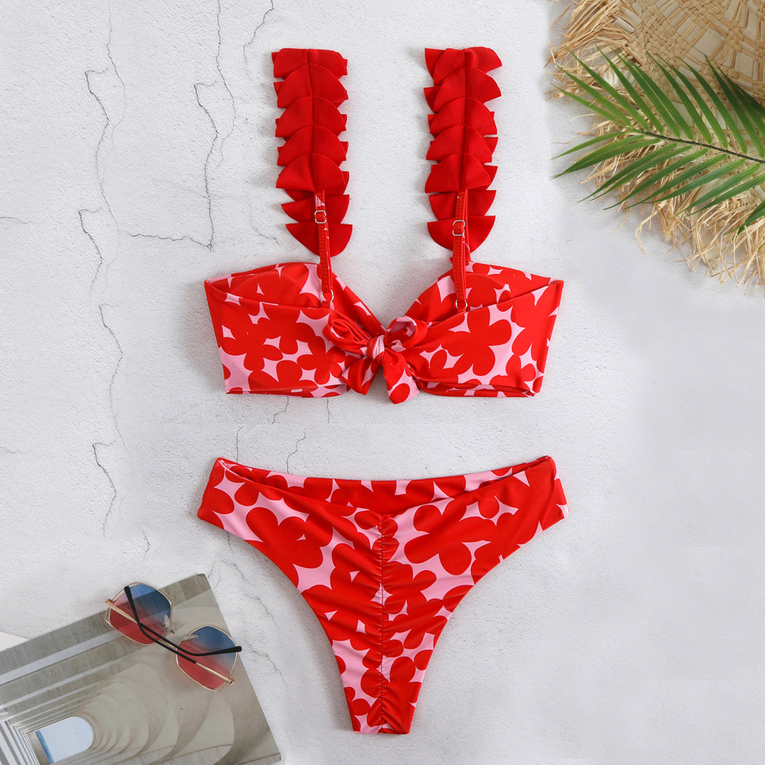 Dame bikini sæt med legesyge flæser og blomsteragtigt mønster mix Stilla