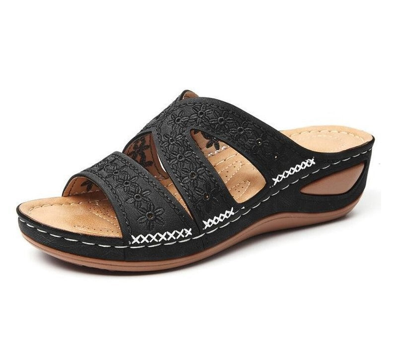 Dame Komfortable Wedge-sandaler med blomsterdetaljer og anatomisk fodseng Stilla