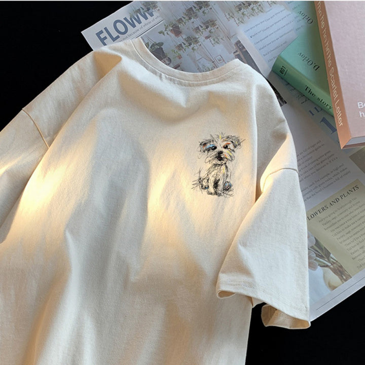 Dame T-Shirt med kreativ hundemotiv og afslappet snit Stilla