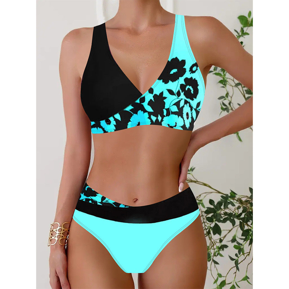 Dame Bikini-sæt med asymmetrisk top og floral design Stilla