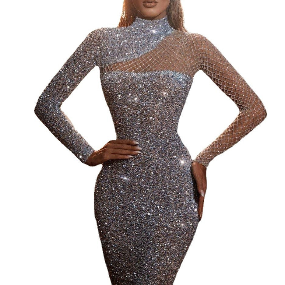 Dame Glamourøst Bodycon-aftenkjole med glitrende rhinestones Stilla