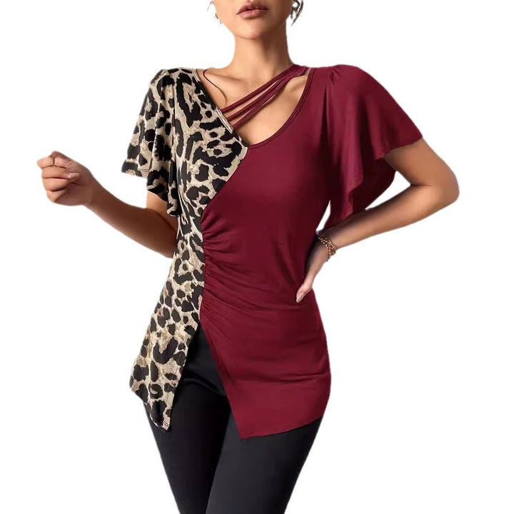 Dame nan asymmetrisk Stretch-tunika med leopardprint-sidestykke og flere stropper Skovae