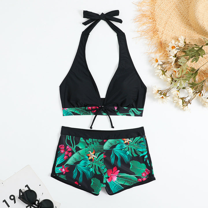 Dame Triangel-Bikini med blomsterdesign shorts