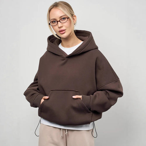 Kvinders casual oversized hættetrøje med kengurulomme og blødt foer Skovae