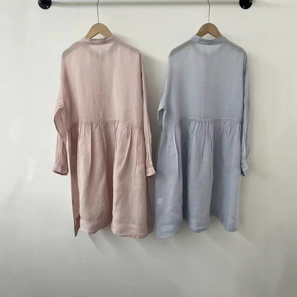 Dame Relaxed Fit Button-Up Kjole med plisseret A-linje Skirt Stilla