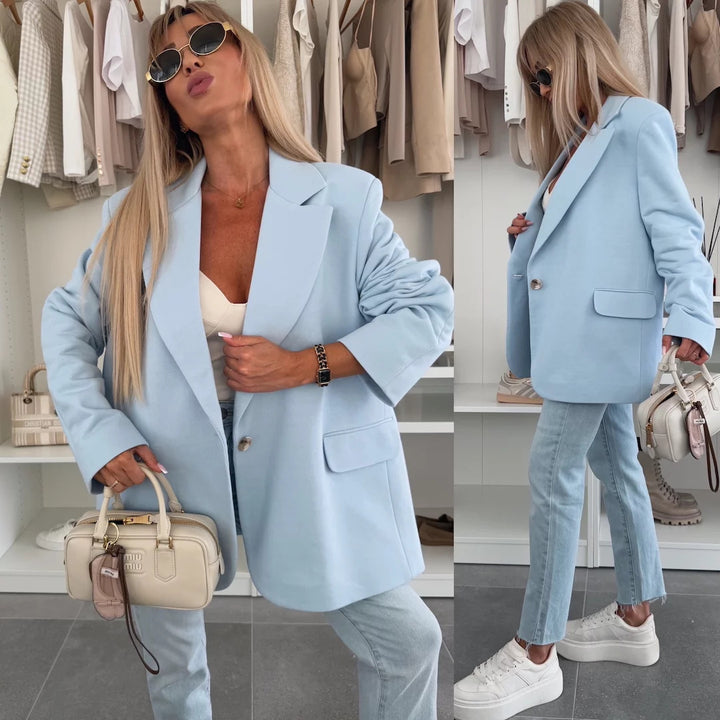Kvinder Oversized Blazer med Teksturerede Ærmer Skovae