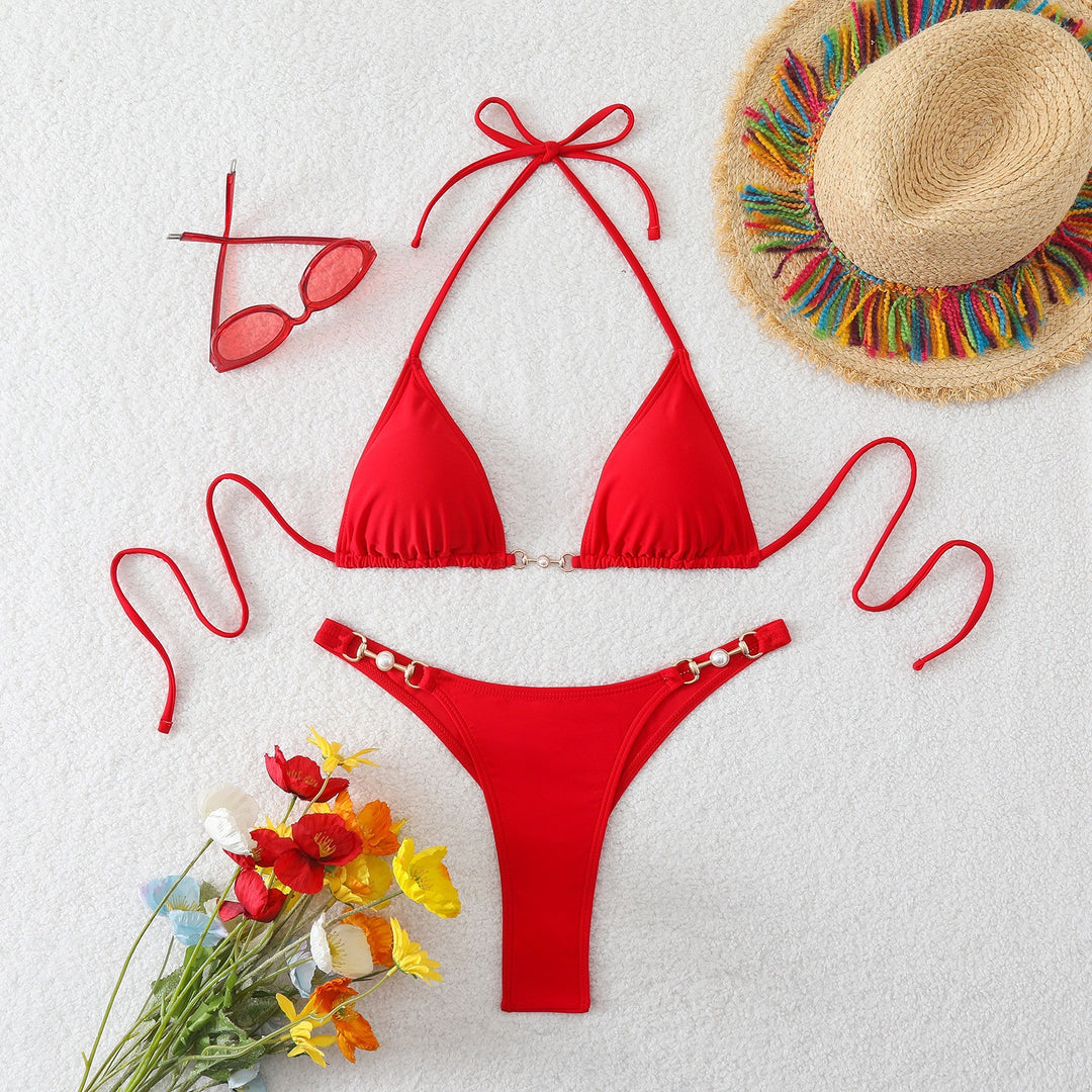 Dame bikini-sæt med justerbare stropper og fashionable ringdetaljer Skovae