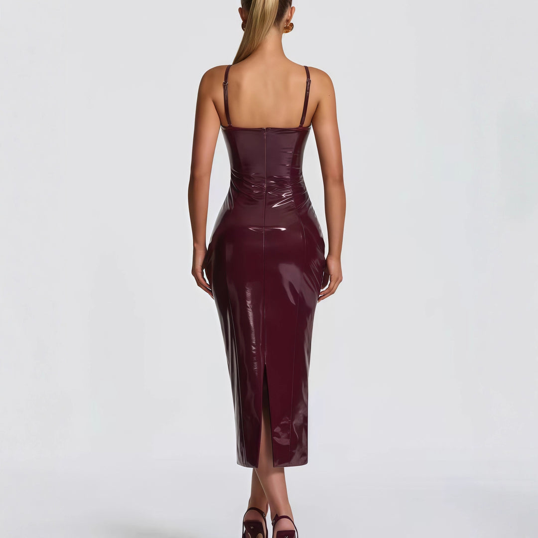 Kvinders bodycon kjole med stroppeløst design og blank overflade Skovae