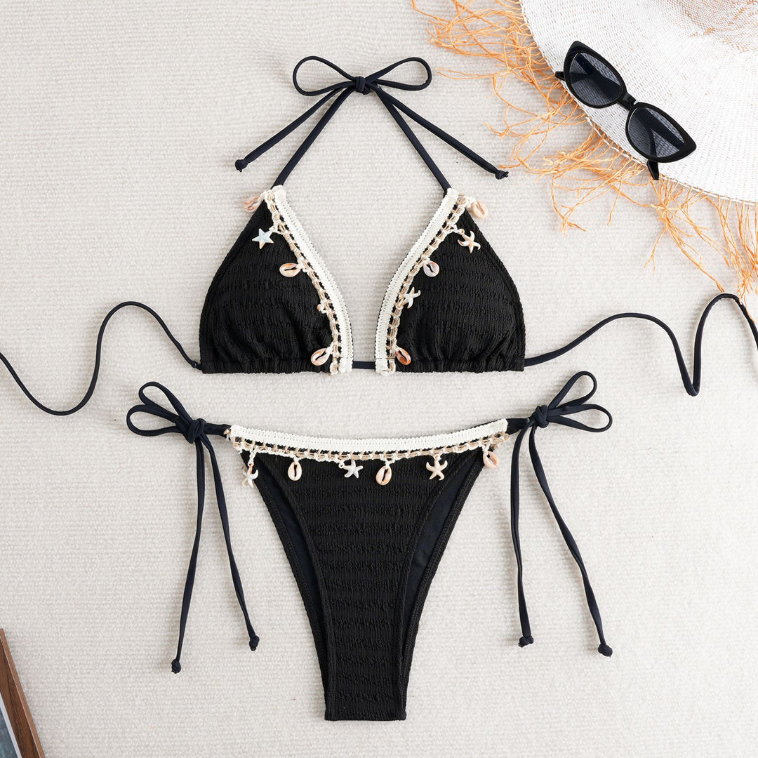 Dame bikini sæt med legende musling detalje og elastiske bånd Skovae