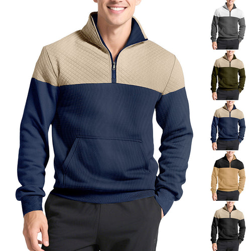 Herren nan skulderpanel-halvzip-sweatpullover med quiltet skulderparti og kengurulomme Skovae