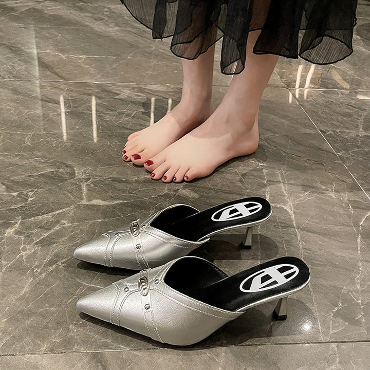 Dame Elegant Spids-Tå Hæl-Mules med Metallic-Detaljer Stilla