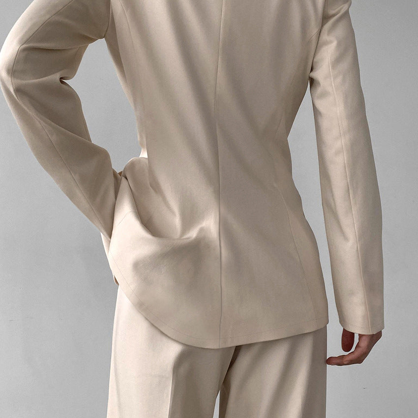 Dame elegant blazer-buks sæt med taljeret snit og bredt ben Stilla