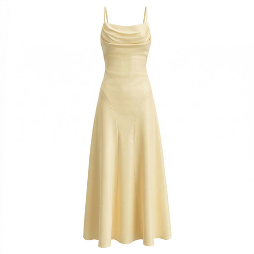 Dame Maxikjole med elegant drapering og fint satin-finish Skovae