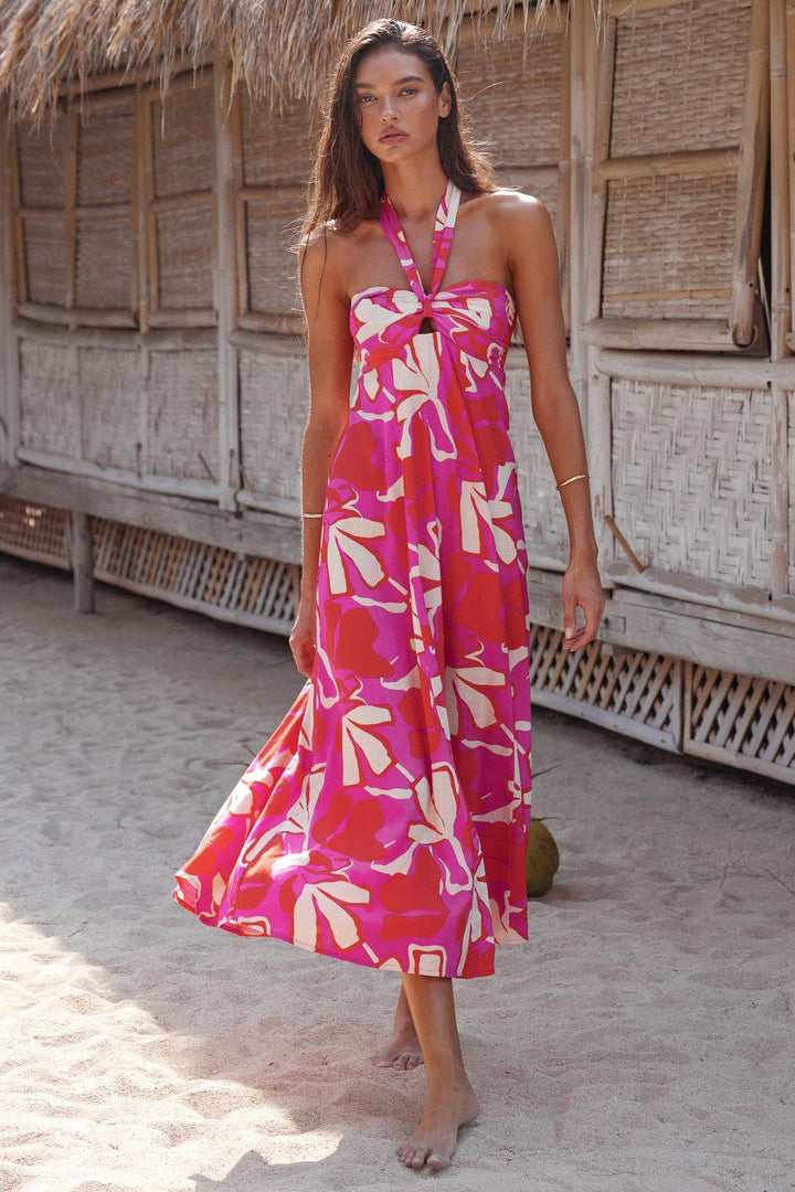 Dame Maxi Kjole med raffineret Halterneck og trendy Print Stilla