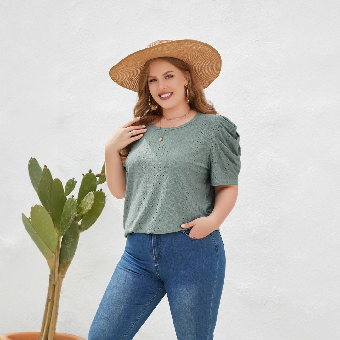Damer Elegant Bluse shirt med Puffærmer og Strukturmønster Skovae