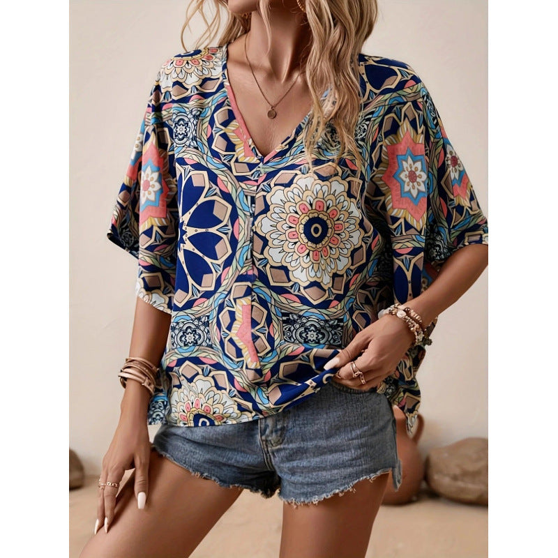 Dame Oversized Bluse med kontrastfyldt blomsterprint Skovae