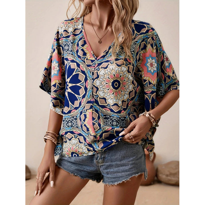 Dame Oversized Bluse med kontrastfyldt blomsterprint Skovae