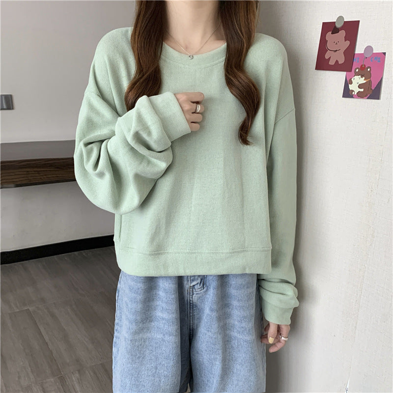 Kvinder casual cropped sweater lavet af blødt bomuldsblandingsmateriale med stilfuld rund halsudskæring Skovae