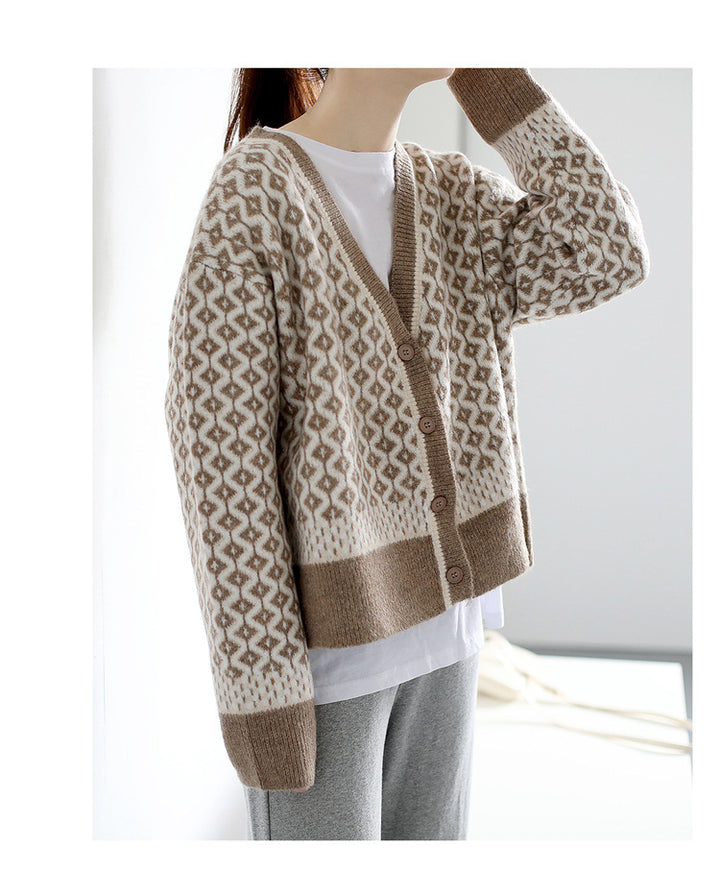 Kvinder elegant cardigan med geometrisk mønster og knapdetaljer Stilla