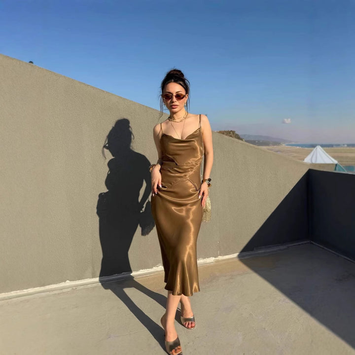 Dame Satin Midi Kjole Stilla