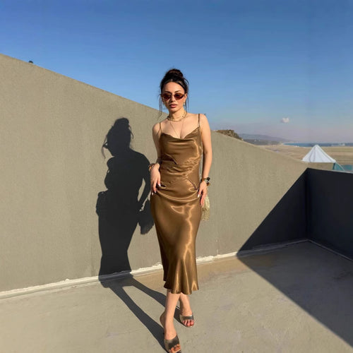 Dame Satin Midi Kjole Stilla