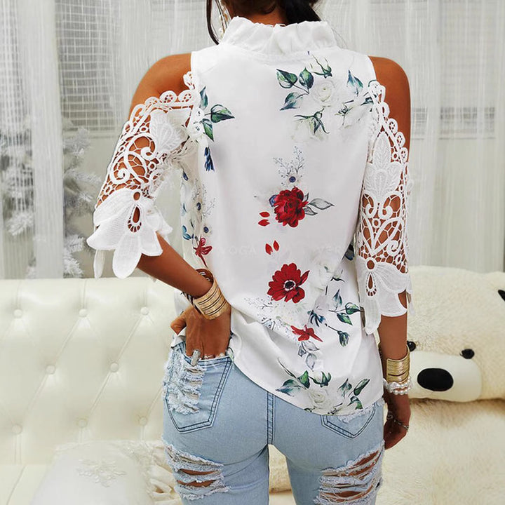Dame Elegant Bluse med blomster mønstre og spids detaljer Stilla