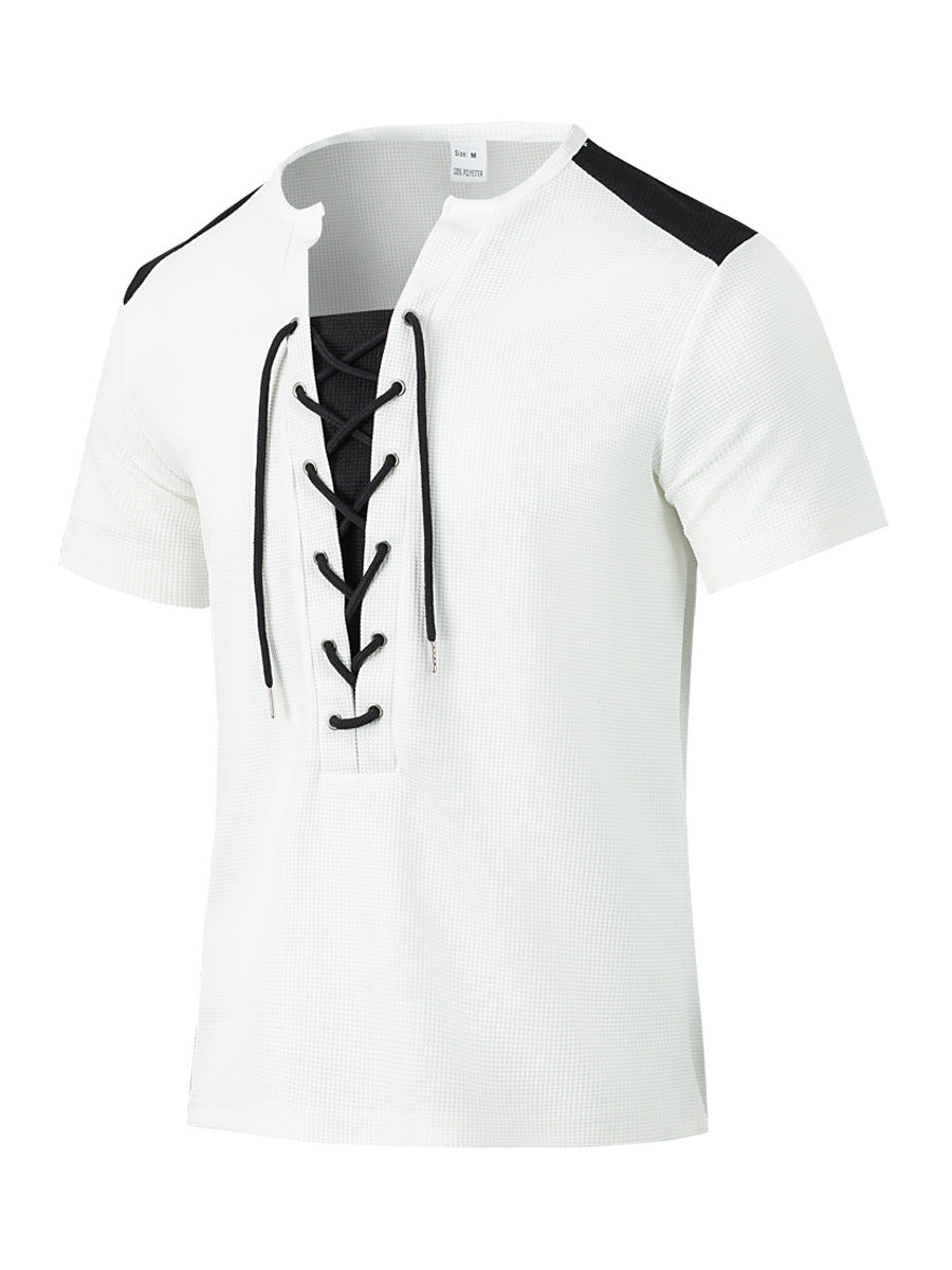 Herrer kortærmet Henley-shirt med moderne snøredesign Stilla