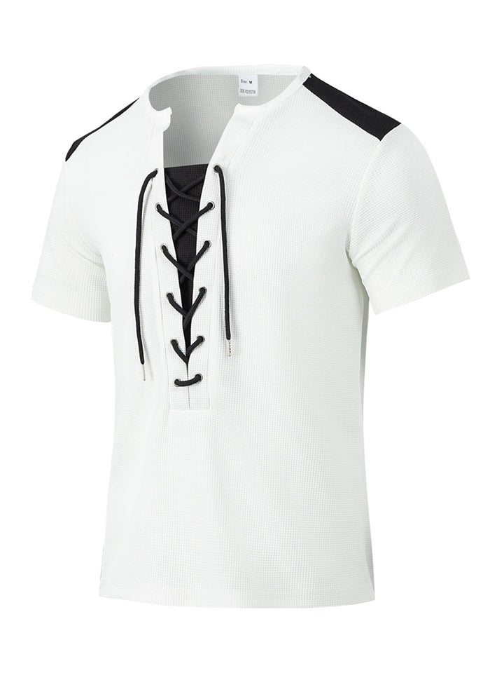 Herrer kortærmet Henley-shirt med moderne snøredesign Stilla