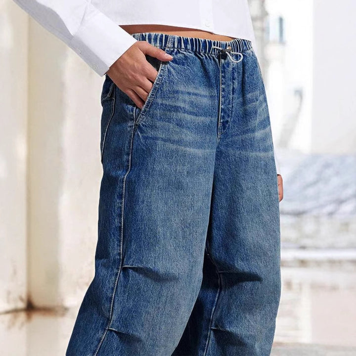 Dame brede denimbukser med elastisk talje og afslappet pasform Stilla