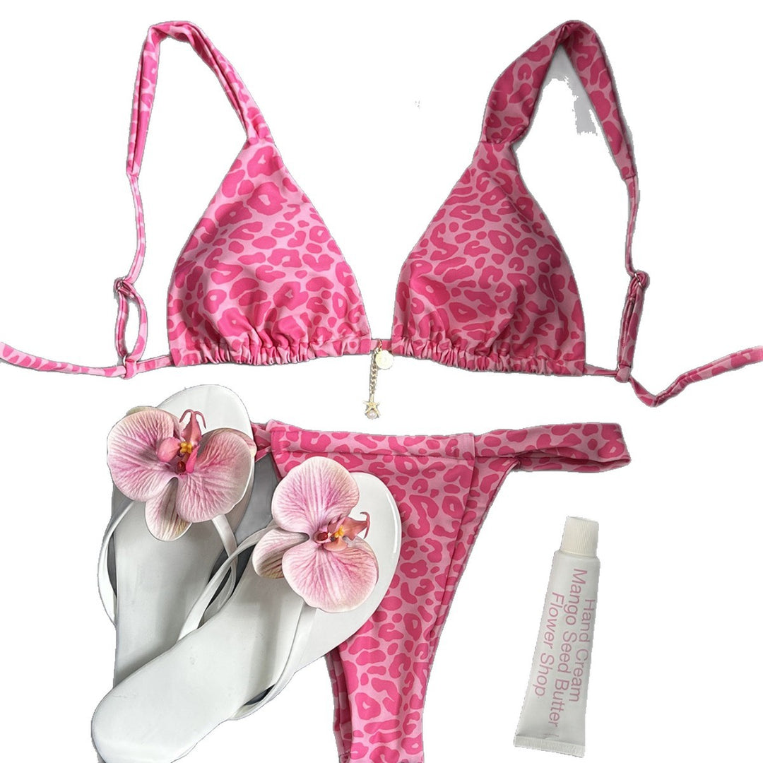 Dame triangel-bikini med Leo-design og justerbare stropper Skovae