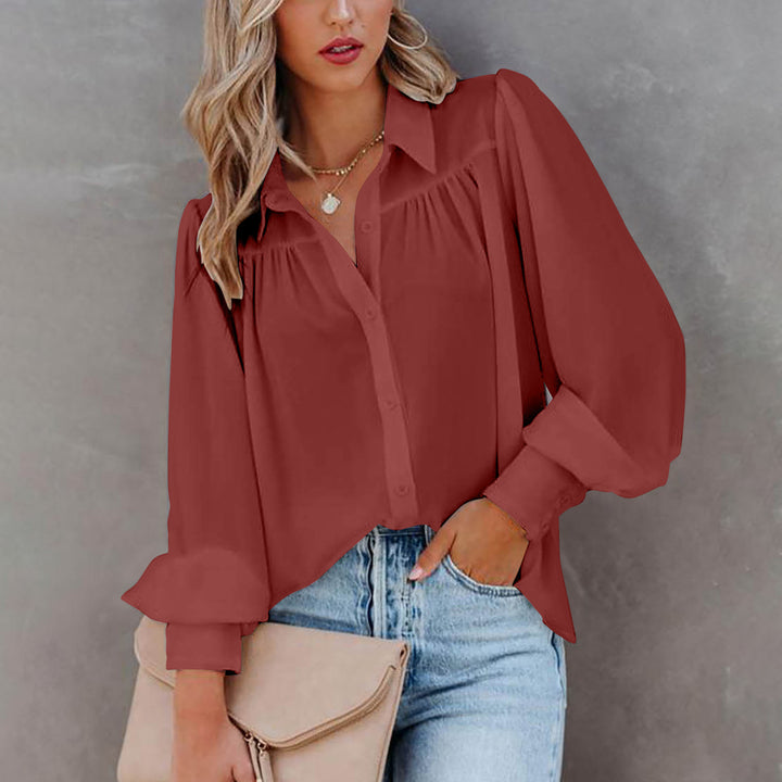 Dame elegant bluse med voluminøse ærmer og fine folder Stilla