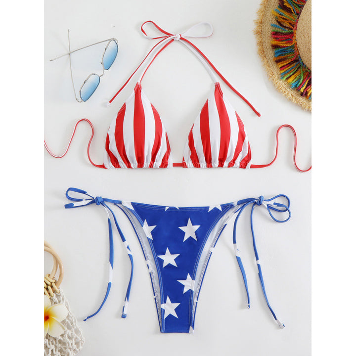 Dame Triangel-Bikini med amerikansk stribe- og stjernemotiv Skovae