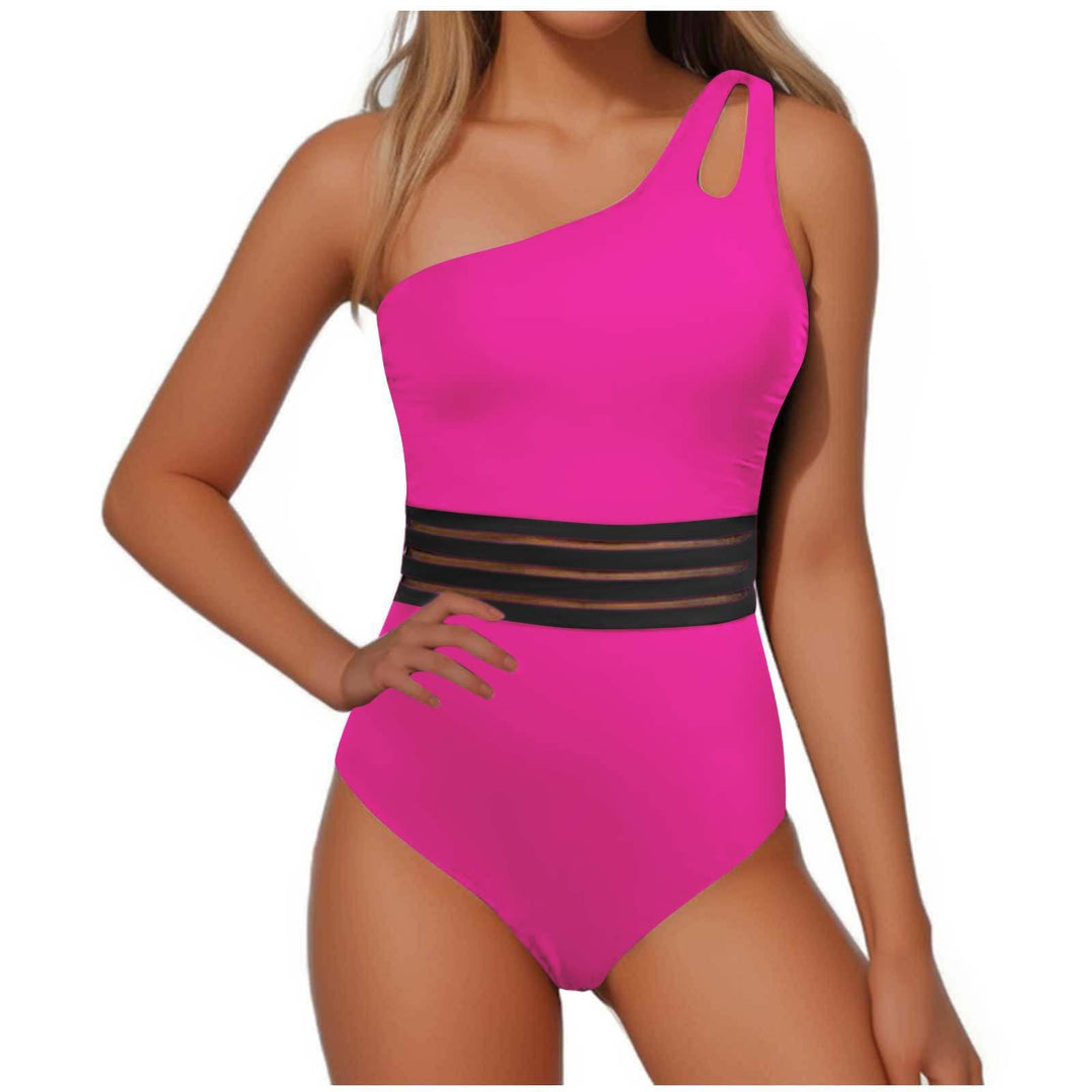 Dame one-piece badedragt med asymmetrisk udskæring og moderne netbesætning Skovae