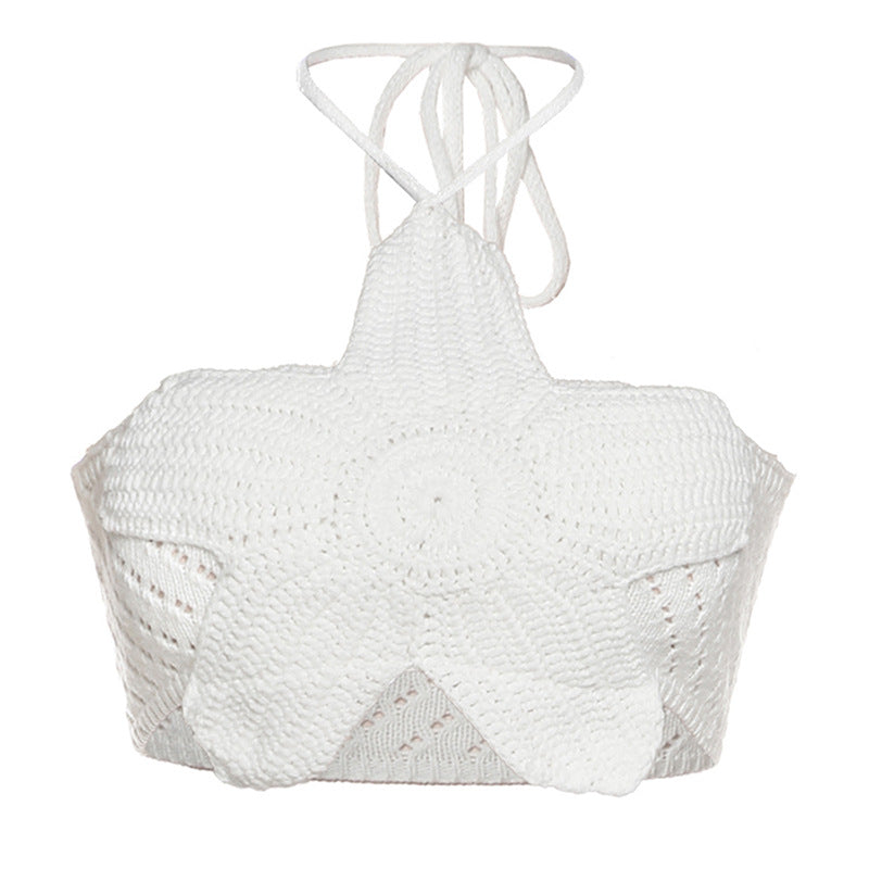 Dame Crop Top med blomsterhæklede mønster Skovae