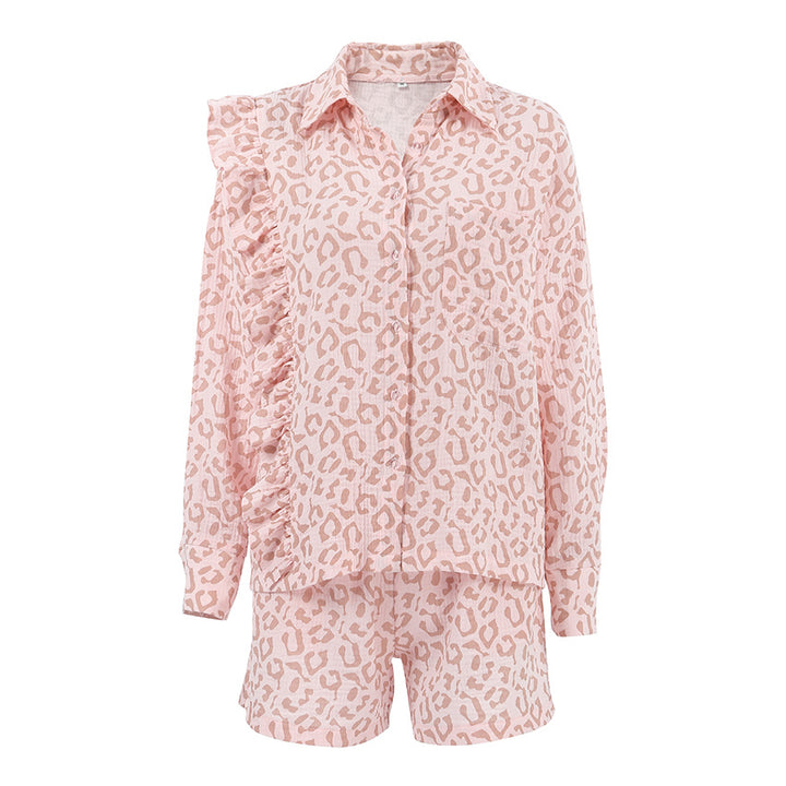 Dame rynket bluse og shorts-sæt med dyreprint Stilla