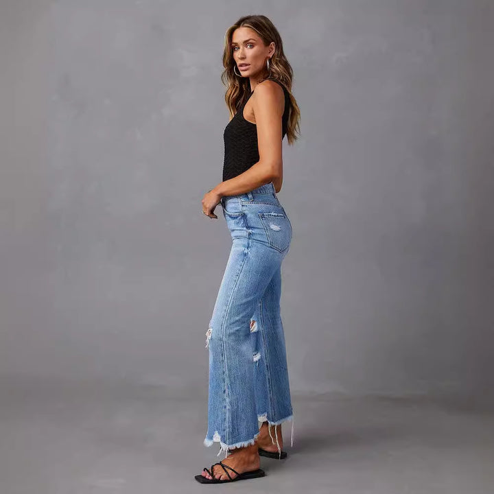Dame Flared Jeans med Distressed-effekter og høj talje Stilla