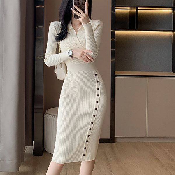 Dame Midi Wrap Kjole med elegant knapdetaljer Stilla