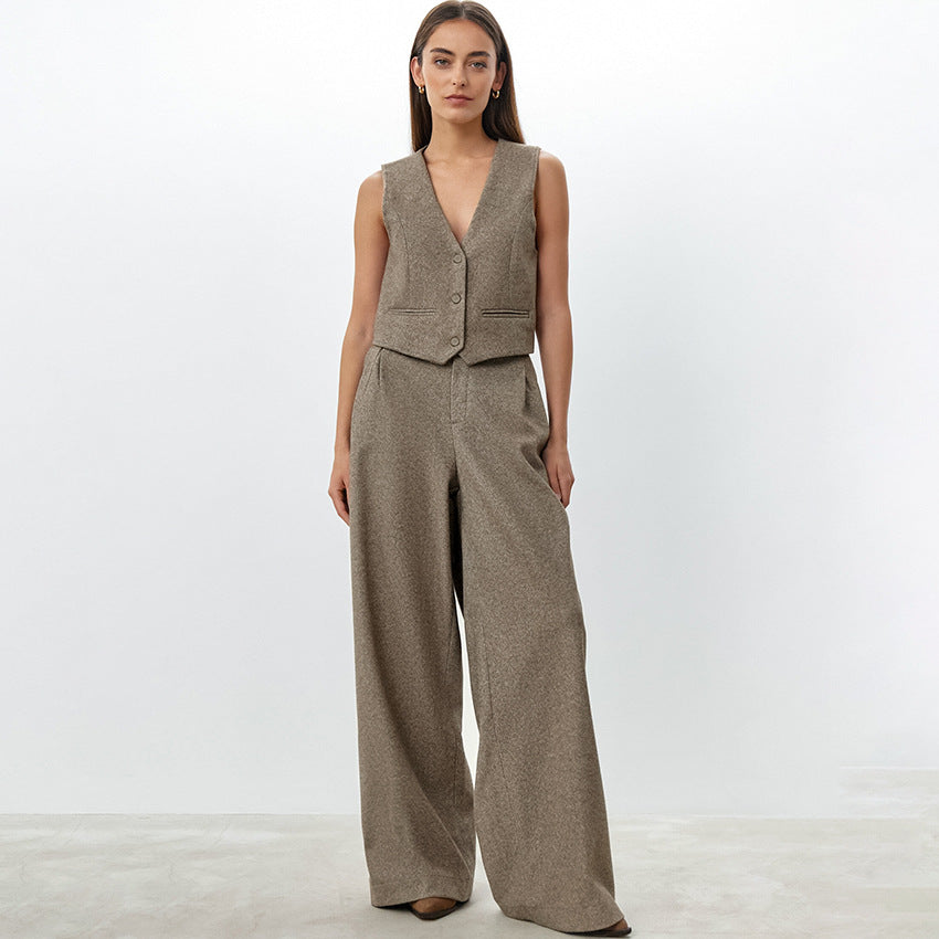 Dame elegant vest og bred bukse ensemble Stilla