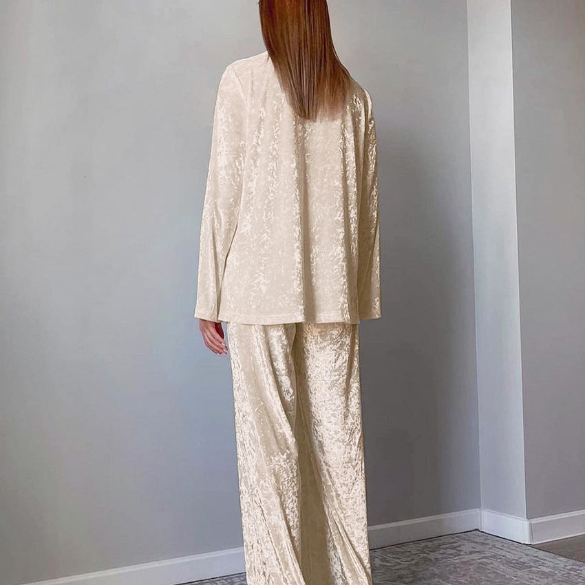 Dame luksuriøst velour loungewear sæt med bred pasform Stilla