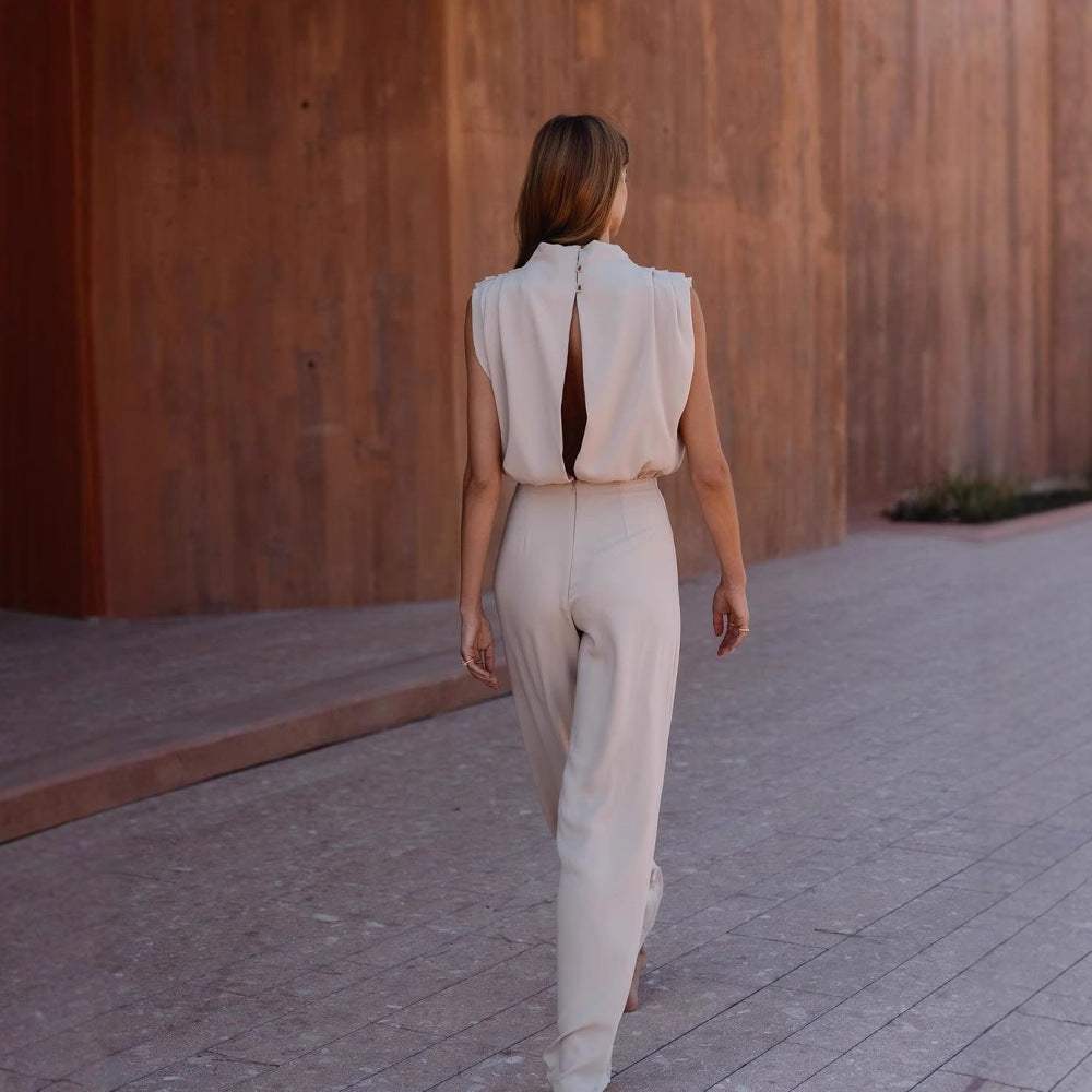 Dame Elegant jumpsuit med høj hals og vide ben Skovae