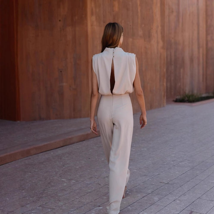 Dame Elegant jumpsuit med høj hals og vide ben Skovae