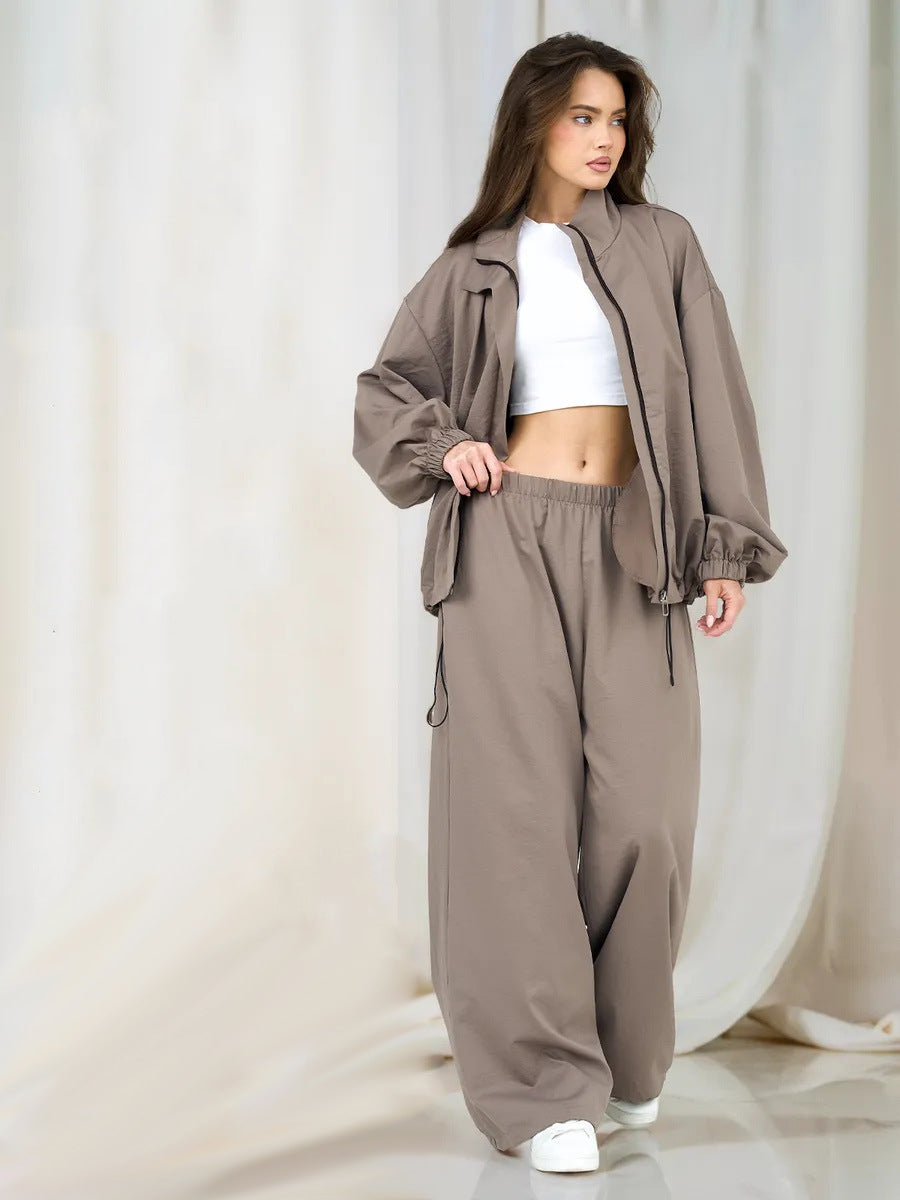 Dame casual tracksuit med hætte og elastiske manchetter